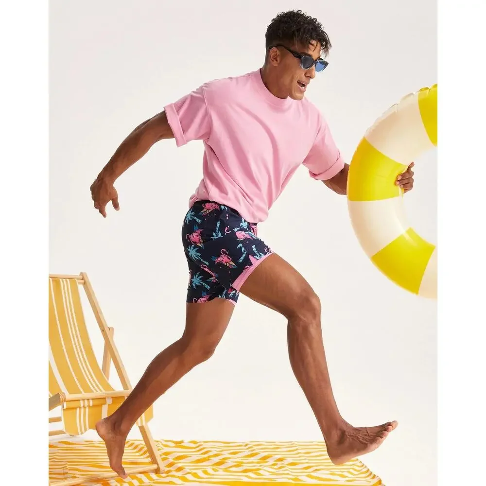 NWT Maamgic BioBloom Flamingo Swim Trunks 2-in-1 Navy Pink Men XL